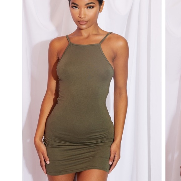 PrettyLittleThing Dresses & Skirts - Prettylittlething Khaki 90s Neck Bodycon Dress
